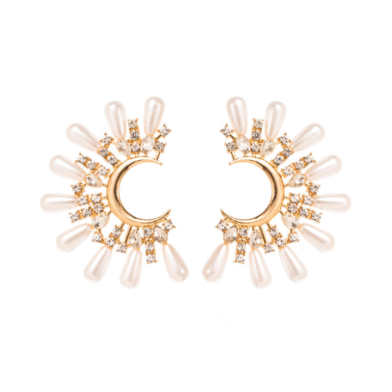 Wholesale Pearl Alloy Diamond C Shape Earrings